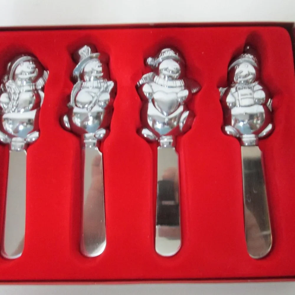 Lenox Yuletide Snowman Holiday Spreaders Christmas cheese knives Set 4 NEW NIB
